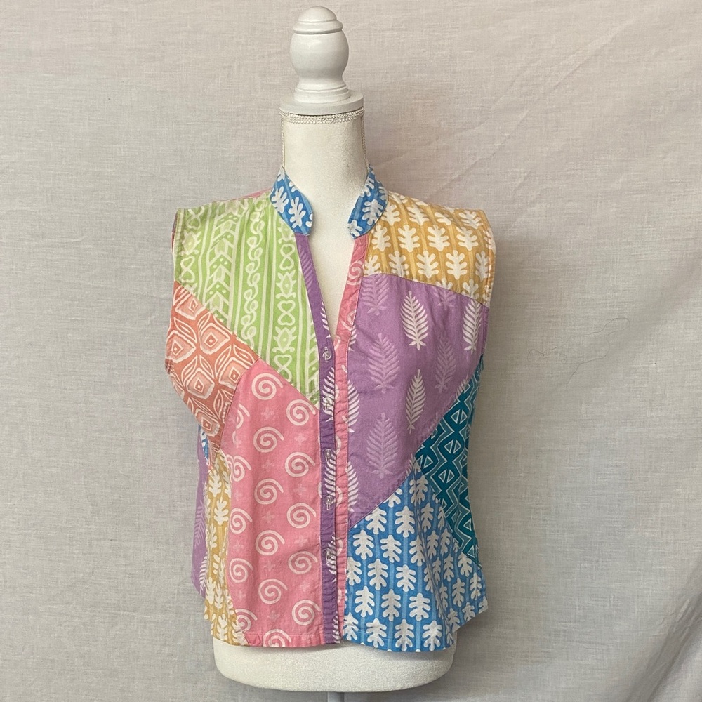 Vintage Sacred Threads Multicolor Sleeveless Button Down Shirt